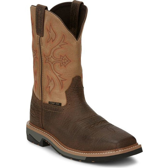 Justin Men's Bolt 11" Composite Toe Waterproof Slip Resistant Work Boot - Buff Brown - SE4103 - Overlook Boots
