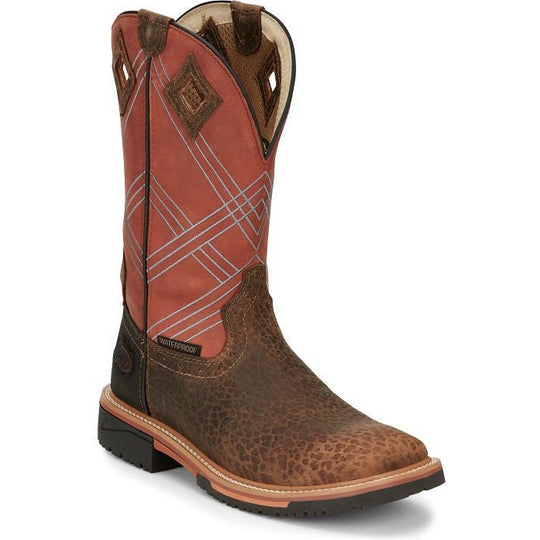 Justin Men's Dalhart 12" Waterproof Slip Resistant Work Boot - Caramel Brown - SE4216 - Overlook Boots