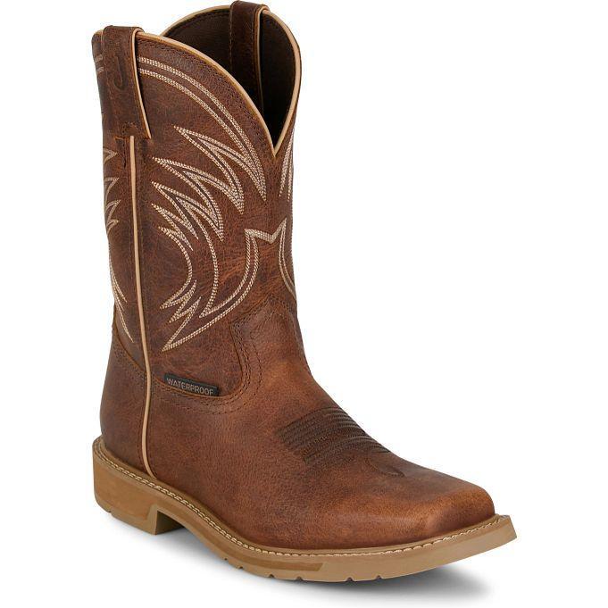 Justin Men's Daywork 11" Square Toe Waterproof Western Work Boot - Pecan - SE4242 7 / Medium / Pecan - Overlook Boots