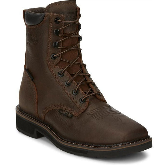 Justin Men's Driller 8" Composite Toe Waterproof Lace Up Work Boot - Aged Brown - SE462 - Overlook Boots