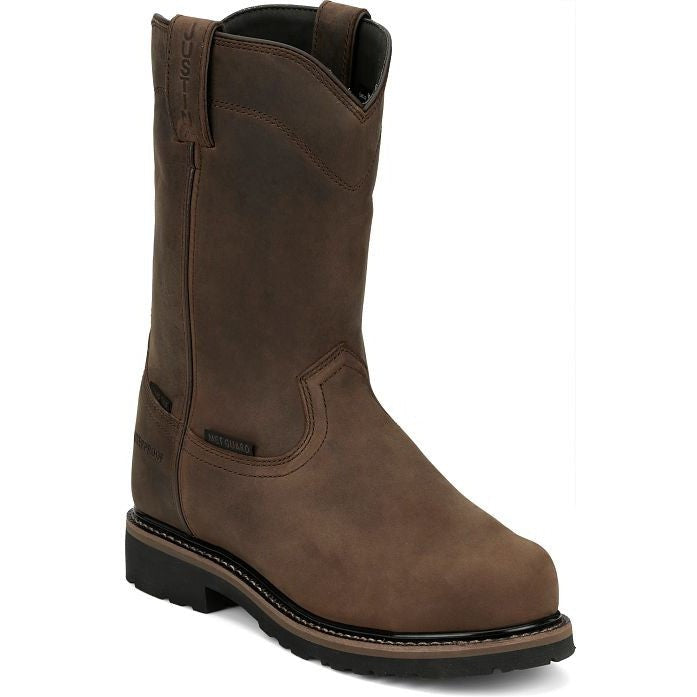 Justin Men's Pulley 10" Waterproof Composite Toe Met Guard Western Work Boot - Whiskey Brown - SE4630 6 / Medium / Brown - Overlook Boots