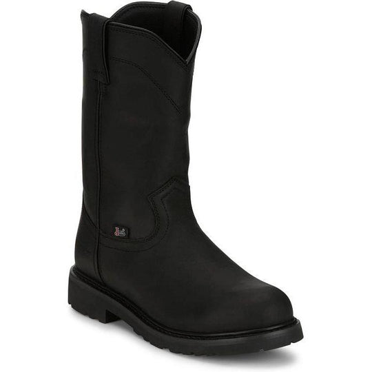 Justin Men's Dorsal 11" Round Toe Waterproof Slip Resistant Pull On Work Boot - Onyx Black - SE4637 7 / Medium / Black - Overlook Boots