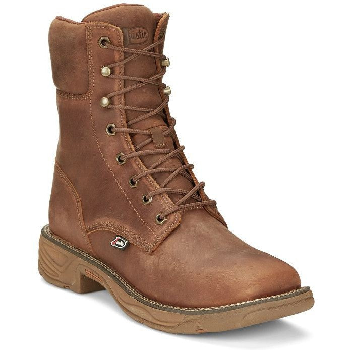 Justin Men's Rush 8" Waterproof Lace Up Slip Resistant Work Boot - Barley Brown - SE467 - Overlook Boots