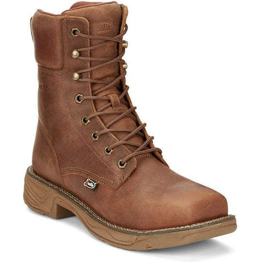 Justin Men's Rush 8" Nano Composite Toe Waterproof Lace Up Work Boot - Barley Brown - SE468 - Overlook Boots
