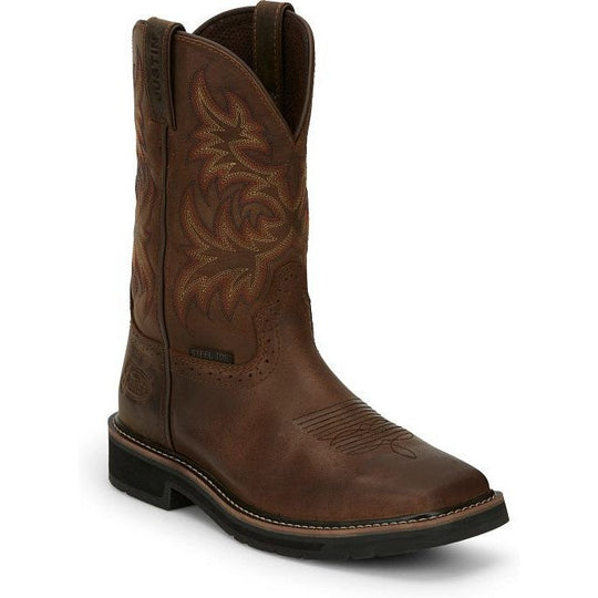 Justin Men's Driller 11" Steel Toe Slip Resistant Work Boot - Dark Brown - SE4682 - Overlook Boots