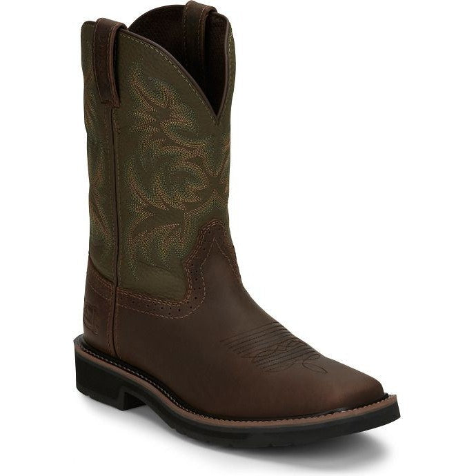 Justin Men's Driller 11" Square Toe Slip Resistant Work Boot - Brown - SE4687 - Overlook Boots