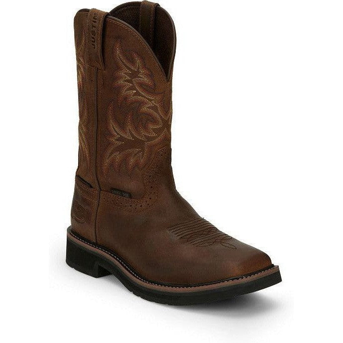 Justin Men's Driller 11" Steel Toe Waterproof Slip Resistant Work Boot - Brown - SE4690 - Overlook Boots