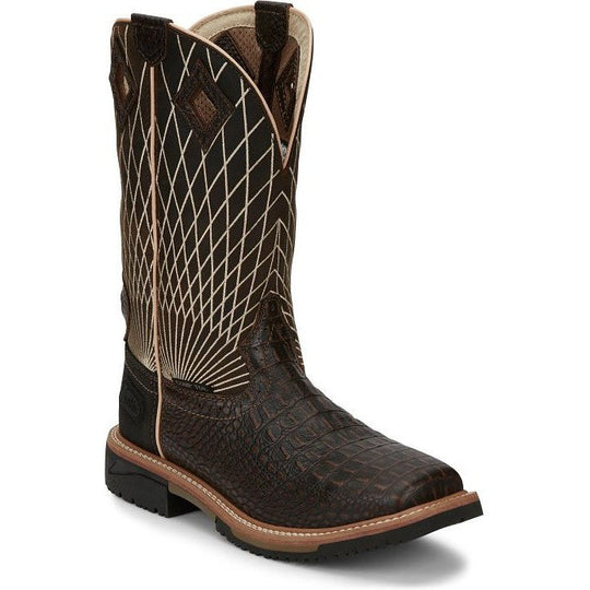 Justin Men's Derrickman 12" Composite Toe Slip Resistant Work Boot - Brown Croc Print - SE4833 - Overlook Boots