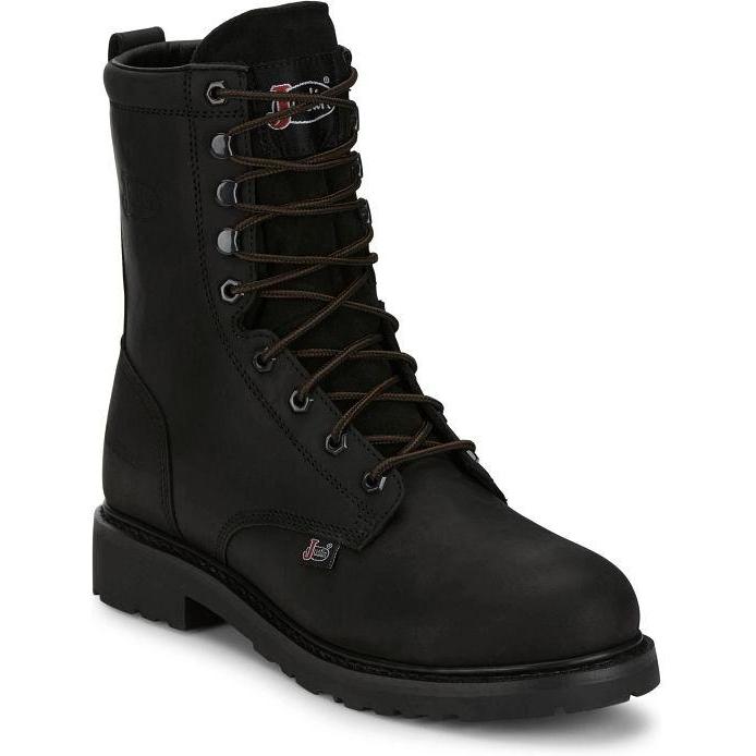 Justin Men's Truckton 8" Steel Toe Waterproof Slip Resistant Lace Up Work Boot - Onyx Black - SE636 7 / Medium / Black - Overlook Boots