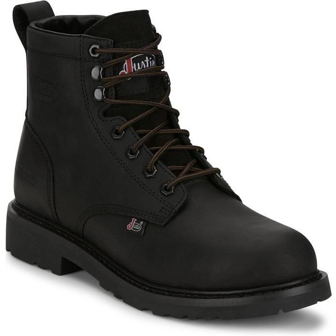 Justin Men's Dayworker 6" Waterproof Slip Resistant Lace Up Work Shoe - Onyx Black - SE637 7 / Medium / Black - Overlook Boots
