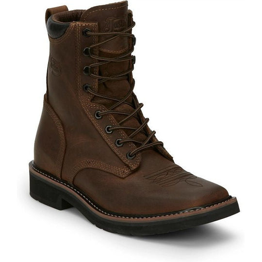 Justin Men's Pulley 8" Lace Up Slip Resistant Work Boot - Aged Brown - SE681 - Overlook Boots