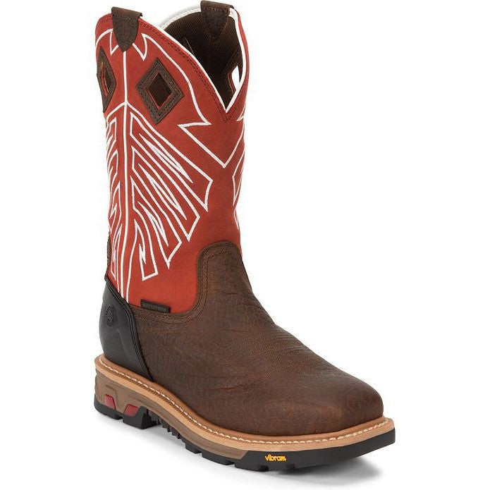Justin Men's RoughNeck 12" Steel Toe Waterproof Work Boot - Walnut Brown - WK2115 - Overlook Boots