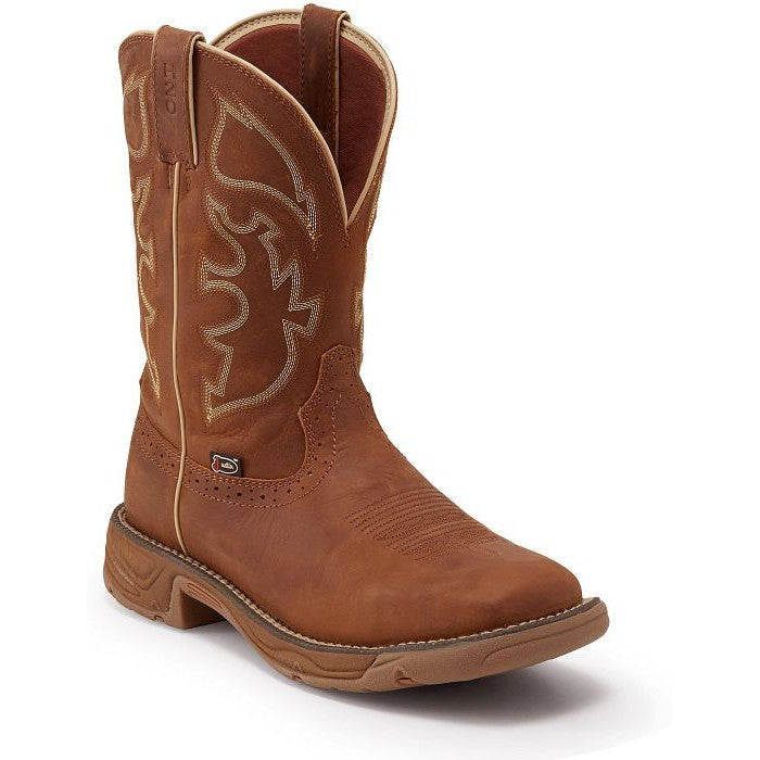 Justin Men's Rush 11" Waterproof Slip Resistant Work Boot - Saddle Tan - WK4330 - Overlook Boots