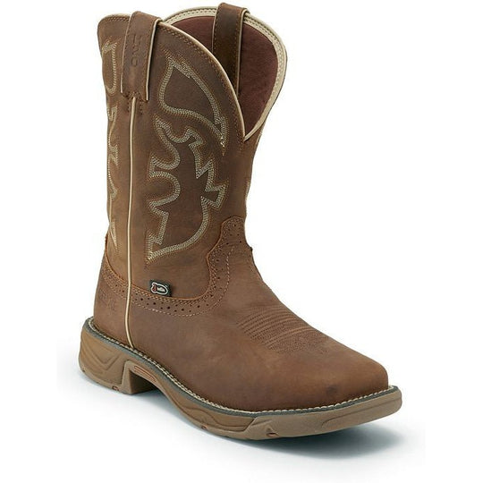 Justin Men's Rush 11" Steel Toe Waterproof Slip Resistant Work Boot - Saddle Tan - WK4331 - Overlook Boots