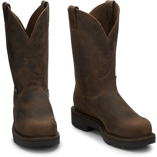 Justin Men's Balusters 11" Steel Toe Slip Resistant Work Boot - Bay Gaucho Brown - 4445 - Overlook Boots