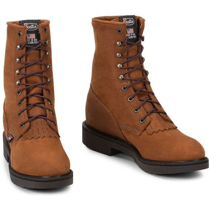 Justin Men's Conductor 8" Slip Resistant Made in USA Work Boot - Hazel - 760 - Overlook Boots