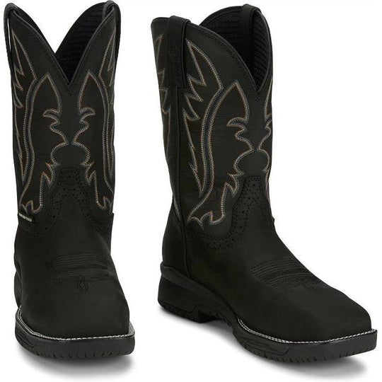Justin Men's Nitread 11" Composite Toe Waterproof Slip Resistant Pull On Work Boot - Black - CR3208 - Overlook Boots
