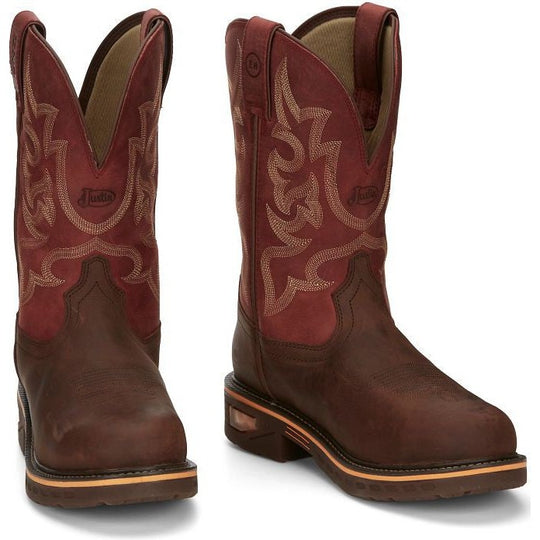 Justin Men's Resistor 11" Composite Toe Waterproof Western Work Boot- Brown- CR4007 - Overlook Boots