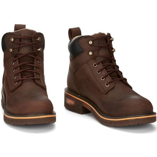 Justin Men's Resistor 6" Waterproof Lace Up Slip Resistant Western Work Boot - Hickory Brown - CR401 - Overlook Boots