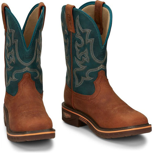 Justin Men's Resistor 11" Nano Composite Toe Slip Resistant Work Boot - Russet Blue - CR4010 - Overlook Boots