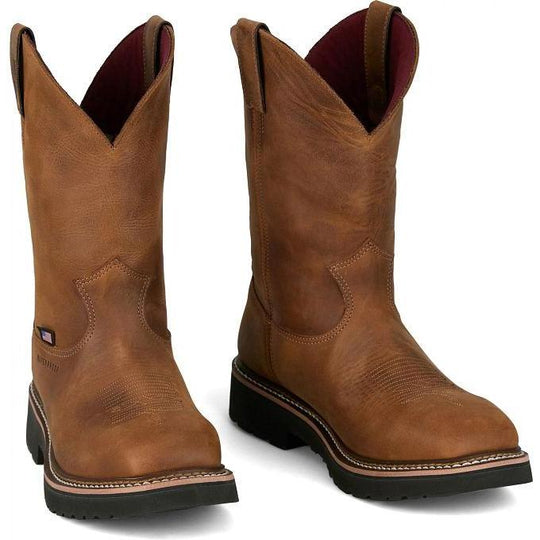 Justin Men's Ames 11" Steel Toe Waterproof Slip Resistant Work Boot - Walnut Brown - HL4225 - Overlook Boots