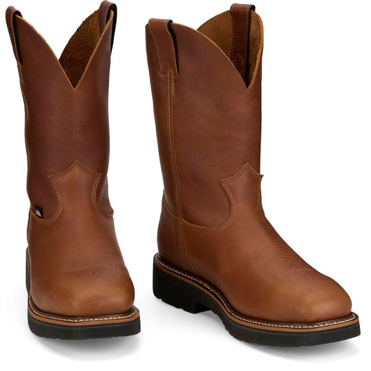 Justin Men's Lafayette 11" Soft Toe Waterproof Pull On Slip Resistant Work Boot - Cinnamon Brown - HL4226 - Overlook Boots