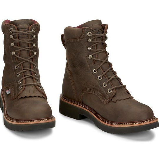 Justin Men's Rivot 8" Lace Up Slip Resistant Western Work Boot - Hickory Brown - OW440 - Overlook Boots