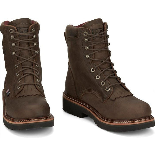 Justin Men's Rivot 8" Lace Up Steel Toe Slip Resistant Western Work Boot - Hickory Brown - OW441 - Overlook Boots