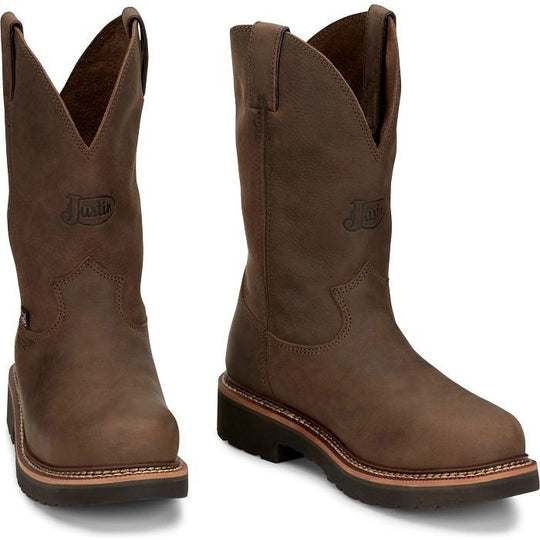 Justin Men's Carbide 11" Steel Toe Western Work Boot - Hickory Brown - OW4441 - Overlook Boots
