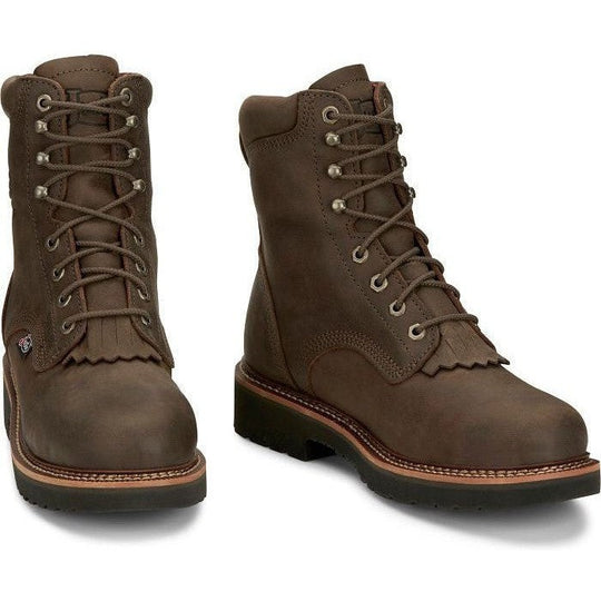 Justin Men's Rivot 8" Waterproof Steel Toe Slip Resistant Western Work Boot - Hickory Brown - OW458 - Overlook Boots