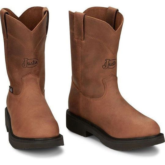 Justin Men's Round Up 10" Round Toe Slip Resistant Western Work Boot - Aged Bark Brown - OW4760 - Overlook Boots