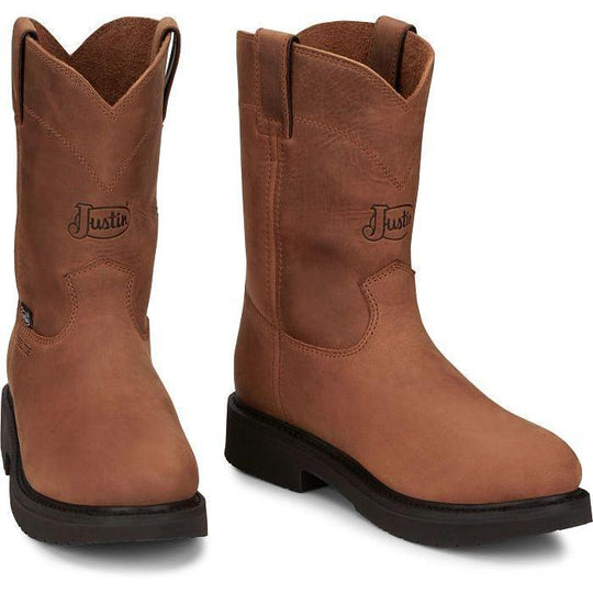 Justin Men's Round Up 10" Steel Toe Slip Resistant Pull On Work Boot - Aged Bark - OW4764 - Overlook Boots