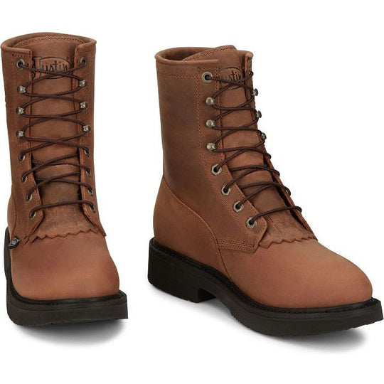 Justin Men's Livestock 8" Waterproof Lace Up Slip Resistant Western Work Boot - Aged Bark Brown - OW604 - Overlook Boots