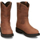 Justin Men's Round Up 10" Waterproof Slip Resistant Western Work Boot - Aged Bark Brown - OW6604 - Overlook Boots