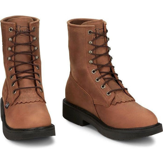 Justin Men's Livestock 8" Round Toe Lace Up Western Work Boot - Aged Brown - OW760 - Overlook Boots