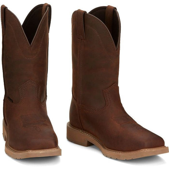 Justin Men's Buster 11" Steel Square Toe Waterproof Slip Resistant Work Boot - Pecan Brown - SE3101 - Overlook Boots