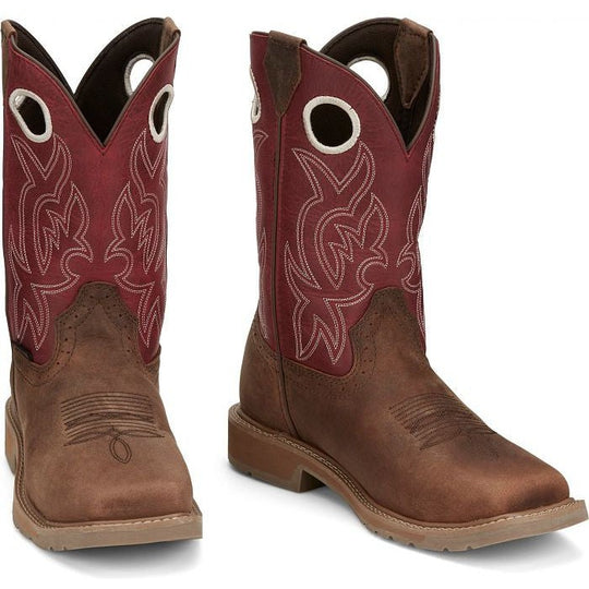 Justin Men's All Round 11" Steel Toe Slip Resistant Western Work Boot - Walnut Brown - SE3110 - Overlook Boots