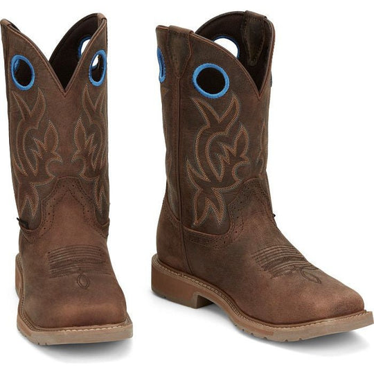 Justin Men's All Round 10" Waterproof Steel Toe Slip Resistant Western Work Boot - Walnut Brown - SE3115 - Overlook Boots