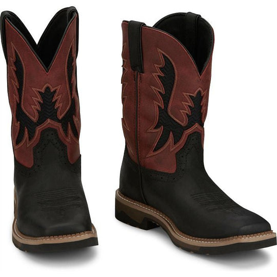 Justin Men's Bolt 11" Square Toe Slip Resistant Western Work Boot - Coal Black - SE4116 - Overlook Boots