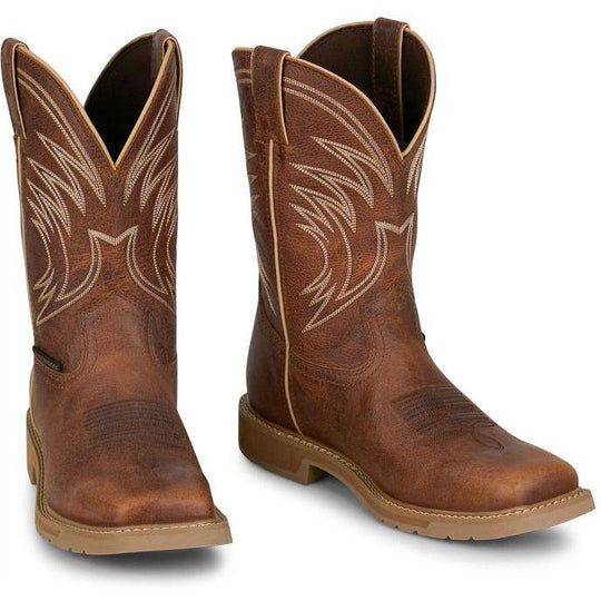 Justin Men's Daywork 11" Square Toe Waterproof Western Work Boot - Pecan - SE4242 - Overlook Boots