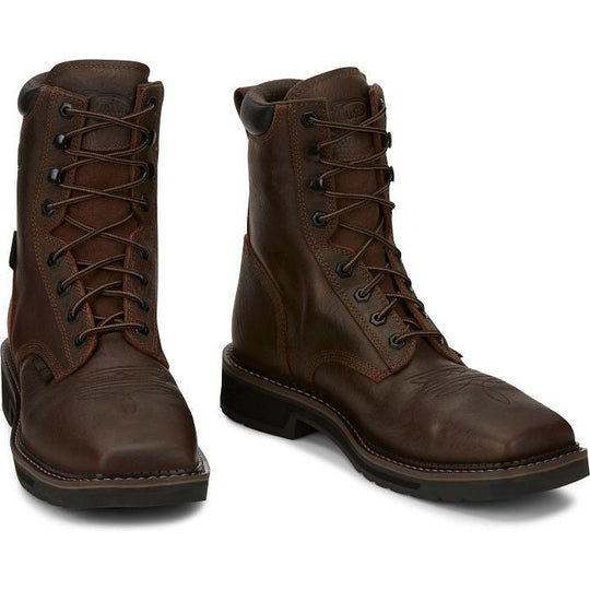 Justin Men's Driller 8" Composite Toe Waterproof Lace Up Work Boot - Aged Brown - SE462 - Overlook Boots