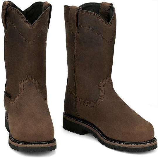 Justin Men's Pulley 10" Waterproof Composite Toe Met Guard Western Work Boot - Whiskey Brown - SE4630 - Overlook Boots