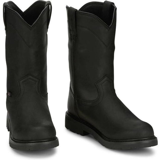 Justin Men's Dorsal 11" Steel Toe Waterproof Slip Resistant Pull On Work Boot - Onyx Black - SE4635 - Overlook Boots