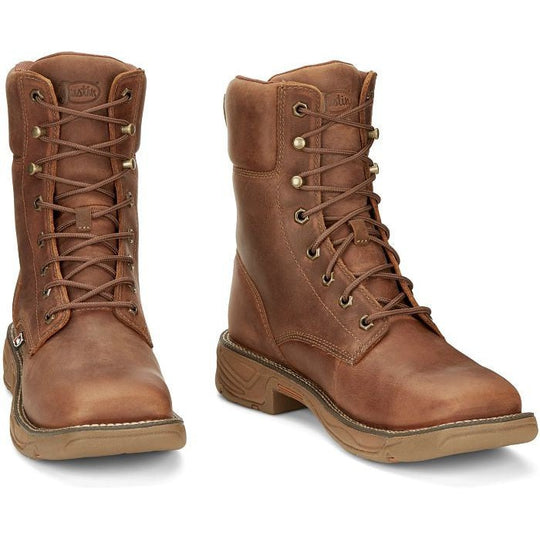 Justin Men's Rush 8" Waterproof Lace Up Slip Resistant Work Boot - Barley Brown - SE467 - Overlook Boots