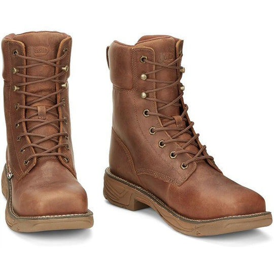 Justin Men's Rush 8" Nano Composite Toe Waterproof Lace Up Work Boot - Barley Brown - SE468 - Overlook Boots