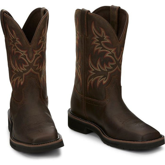 Justin Men's Driller 11" Square Toe Slip Resistant Work Boot - Dark Brown - SE4681 - Overlook Boots