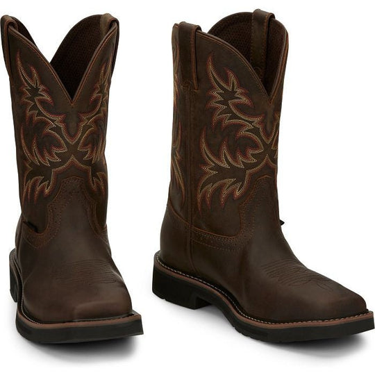 Justin Men's Driller 11" Steel Toe Slip Resistant Work Boot - Dark Brown - SE4682 - Overlook Boots