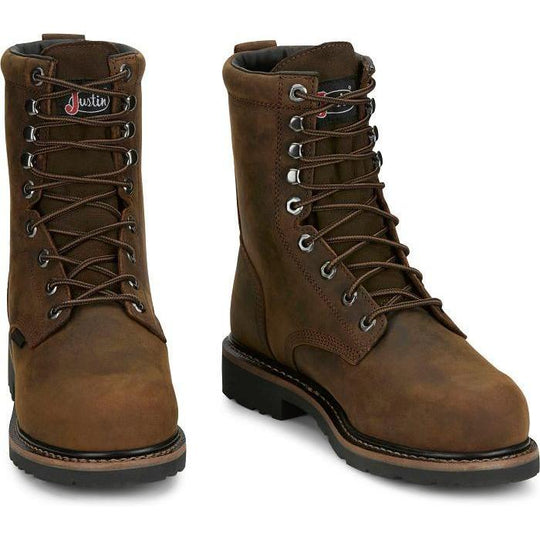 Justin Men's Pulley 8" Nano Composite Toe Waterproof Met Guard Lace Up Work Boot - Whiskey Brown - SE630 - Overlook Boots