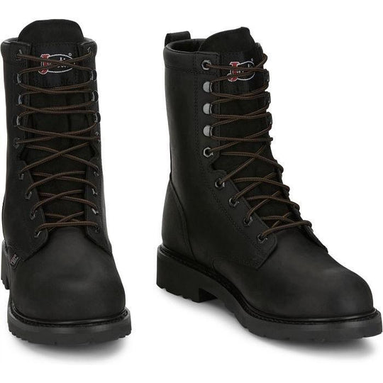 Justin Men's Truckton 8" Steel Toe Waterproof Slip Resistant Lace Up Work Boot - Onyx Black - SE636 - Overlook Boots