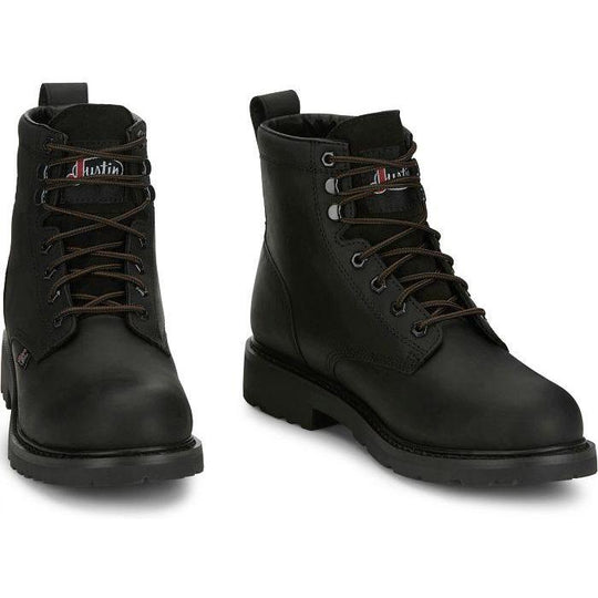Justin Men's Dayworker 6" Waterproof Slip Resistant Lace Up Work Shoe - Onyx Black - SE637 - Overlook Boots